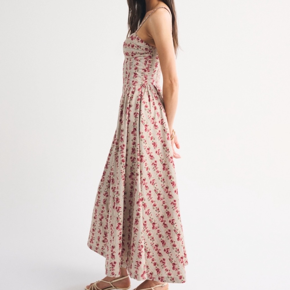 Abercrombie & Fitch Cream Maxi Dress with Pink Floral Print - Picture 3 of 6